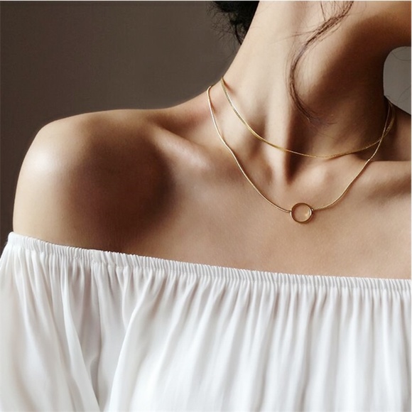 Layered Circle Snake Chain Chic Gold Necklace - Picture 3 of 8